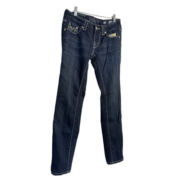 Miss Me Womens Blue Dark-Wash Mid-Rise Straight-Leg Denim Jeans Size 27 - Picture 1 of 14